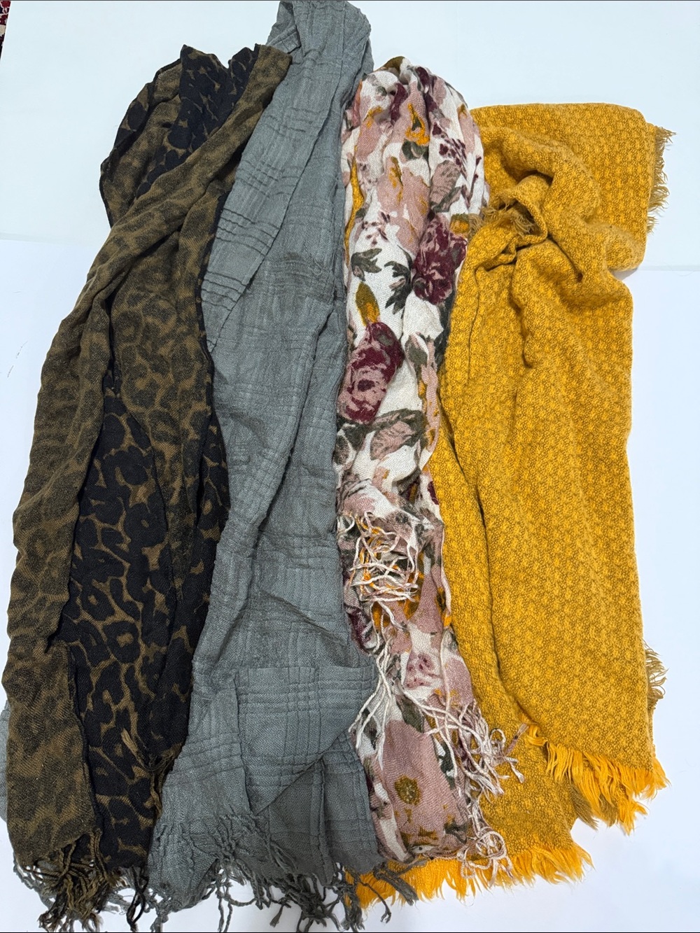 Women’s Mixed-Pattern Scarves - Mustard, Gray, Floral, Leopard